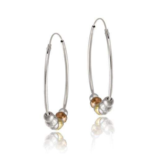Sterling Silver & Gold Overlay Tri Color Beads Hoop Earrings - Grocery