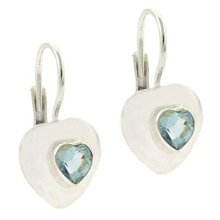 Sterling Silver Blue Topaz Heart Leverback Earrings - Grocery