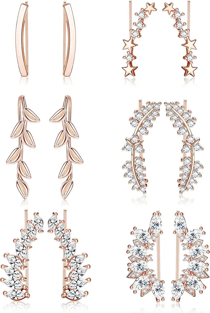 6Pairs Ear Cuffs Climber Hoop Earring CZ Arrow Crawler Stud Earring Jacket for Women - Grocery