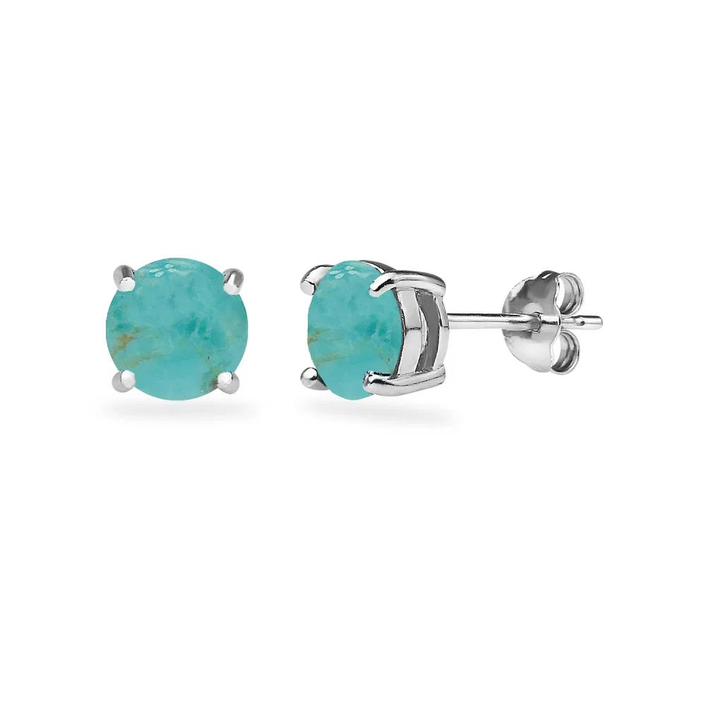 Dainty Round 6mm Simulated Turquoise Stud Earrings in Sterling Silver - Grocery