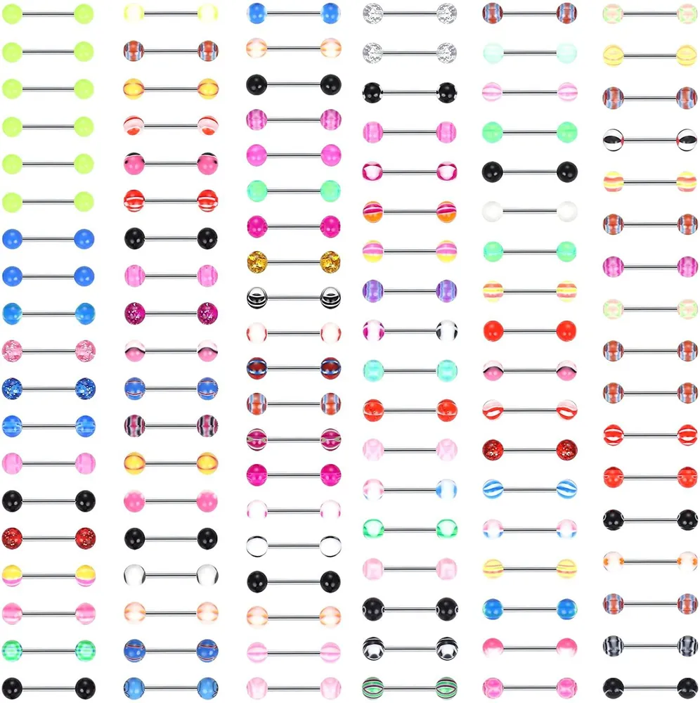 110 PCS 14G Tongue Nipple Rings for Women 316L Stainless Steel Belly Button Rings Barbell Belly Piercing Jewelry - Grocery