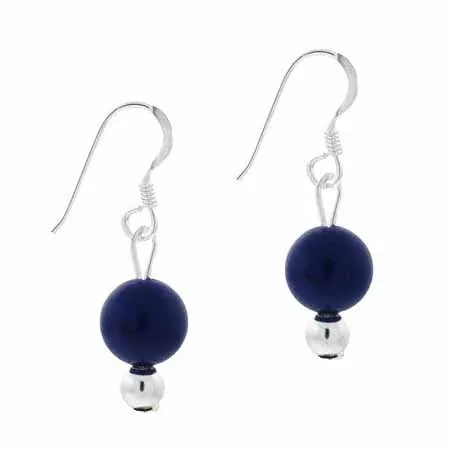 Sterling Silver 6mm Lapis Bead Dangle Earrings - Grocery
