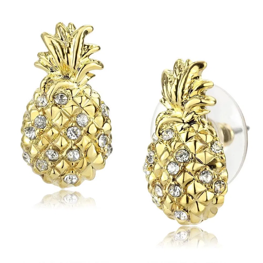 LO4677 - Gold Brass Earrings with Top Grade Crystal in Clear - Grocery
