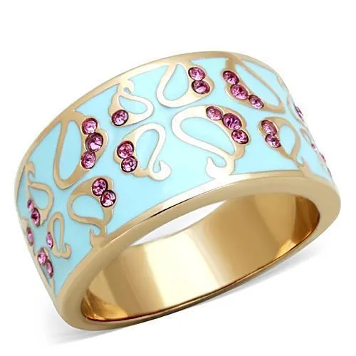TK1689 - IP Rose Gold(Ion Plating) Stainless Steel Ring with Top Grade Crystal in Rose - Grocery