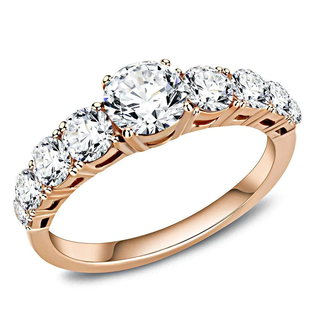 TK3516 - IP Rose Gold(Ion Plating) Stainless Steel Ring with AAA Grade CZ in Clear - Grocery