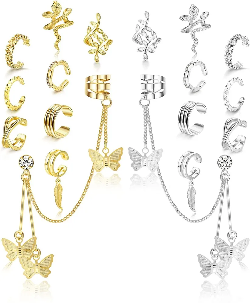 18 Pcs Women's Adjustable Non-Piercing Ear Cuffs Earrings Clip On Cartilage Helix Wrap Ear Set - Grocery