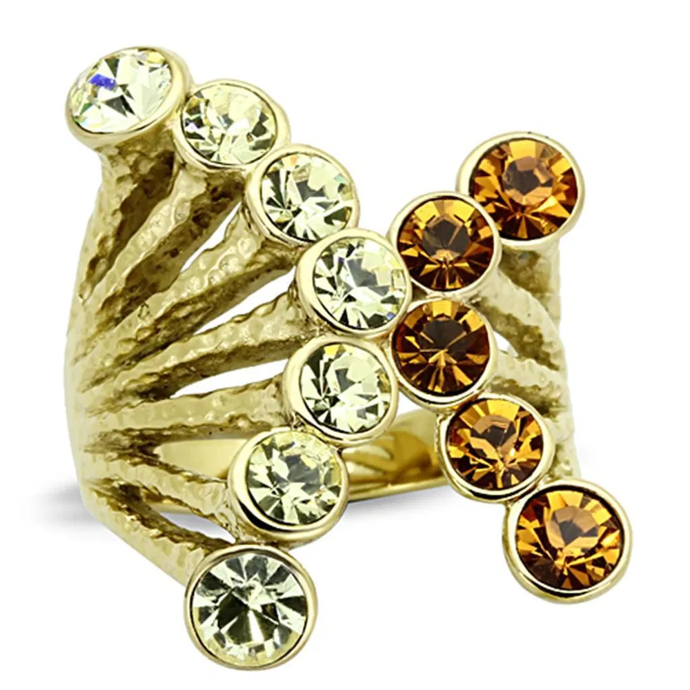 TK1291 - IP Gold(Ion Plating) Stainless Steel Ring with Top Grade Crystal in Multi Color - Grocery