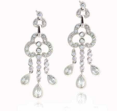 Sterling Silver Designer Simulated Diamond CZ Designer Chandelier Earrings - Grocery