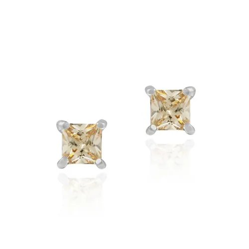 Sterling Silver Champagne CZ Square Stud Earrings - Grocery