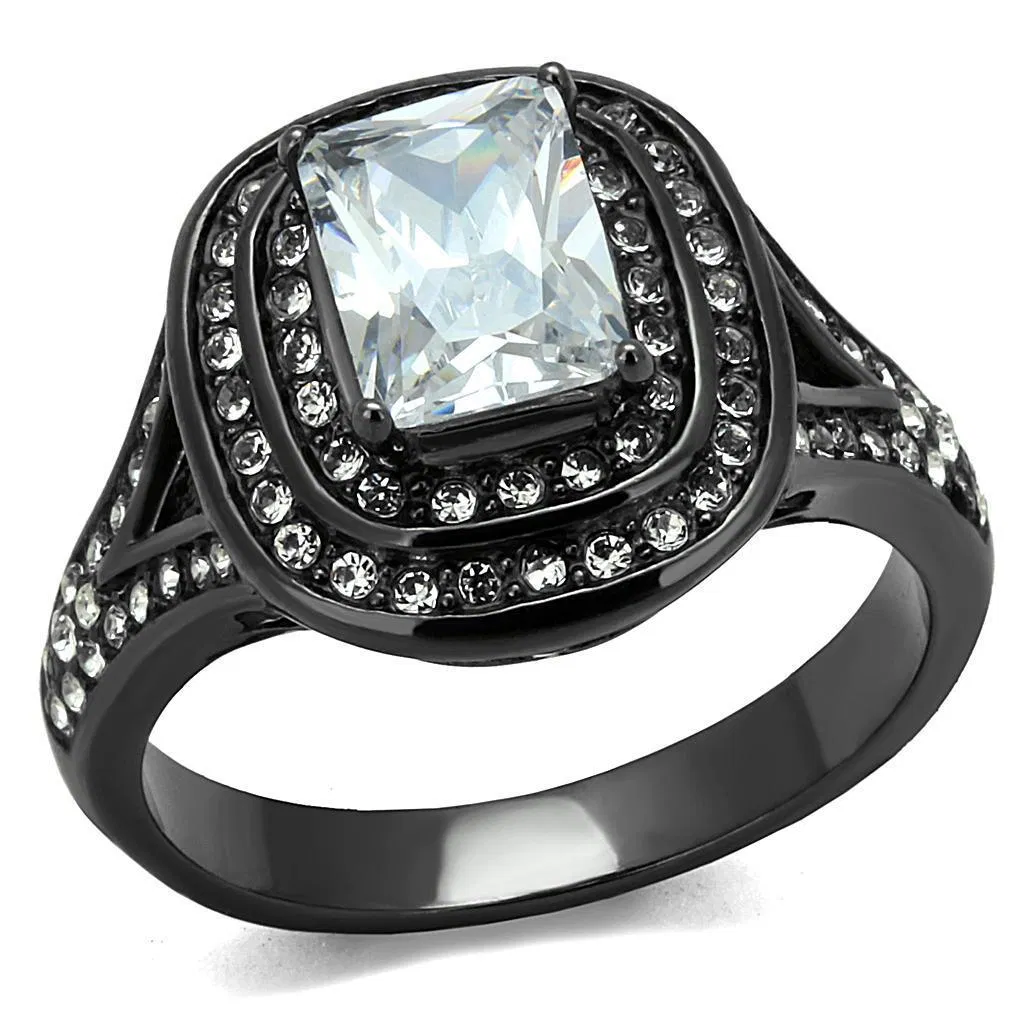 TK2731 - IP Light Black (IP Gun) Stainless Steel Ring with AAA Grade CZ in Clear - Grocery