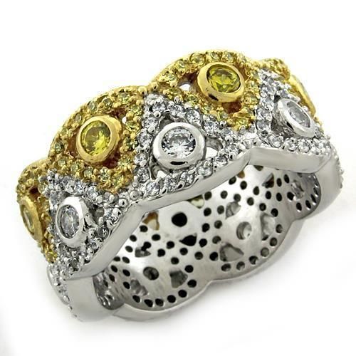 LOAS1151 - Gold+Rhodium 925 Sterling Silver Ring with AAA Grade CZ in Multi Color - Grocery