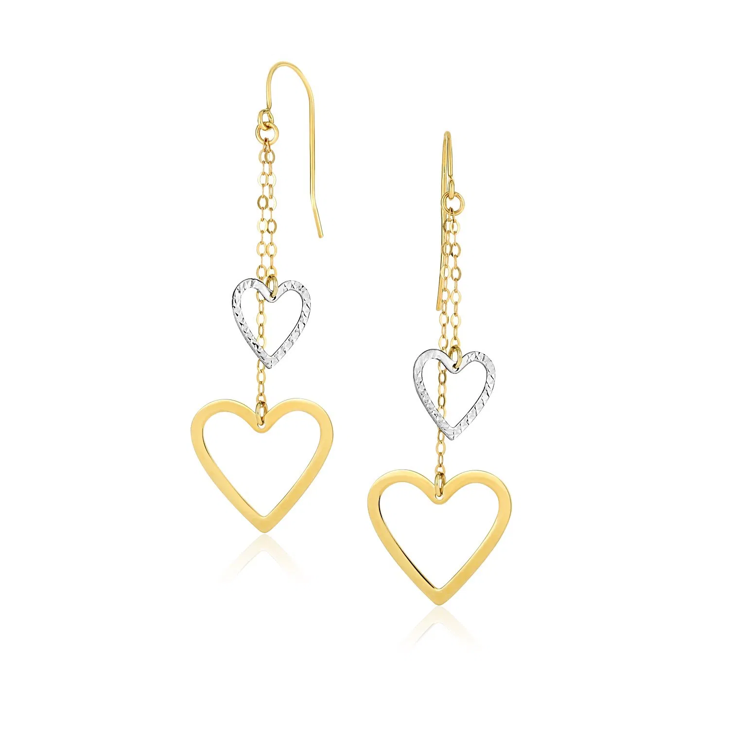 10k Two-Tone Gold Cutout Heart Chain Dangling Earrings - Grocery