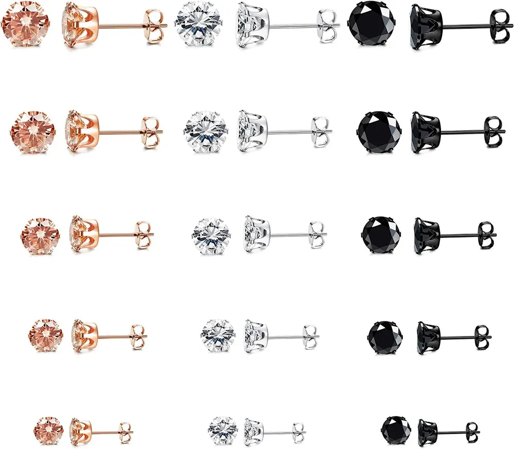 Women's 316L Stainless Round Clear Cubic Zirconia Stud Earring Hypoallergenic CZ Stud Earrings - Grocery
