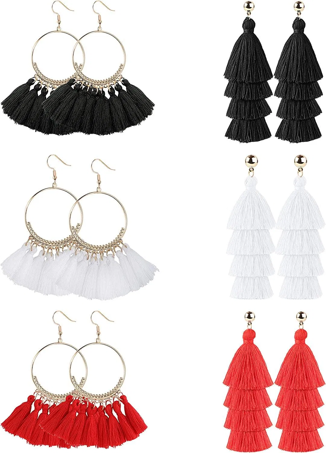 6Pairs Tassel Earrings for Women Bohemian Fringe Earrings - Grocery