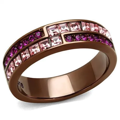 TK2837 - IP Coffee light Stainless Steel Ring with Top Grade Crystal in Multi Color - Grocery