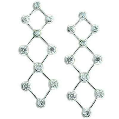 Sterling Silver Long Cris-Cross CZ Bubble Earrings - Grocery