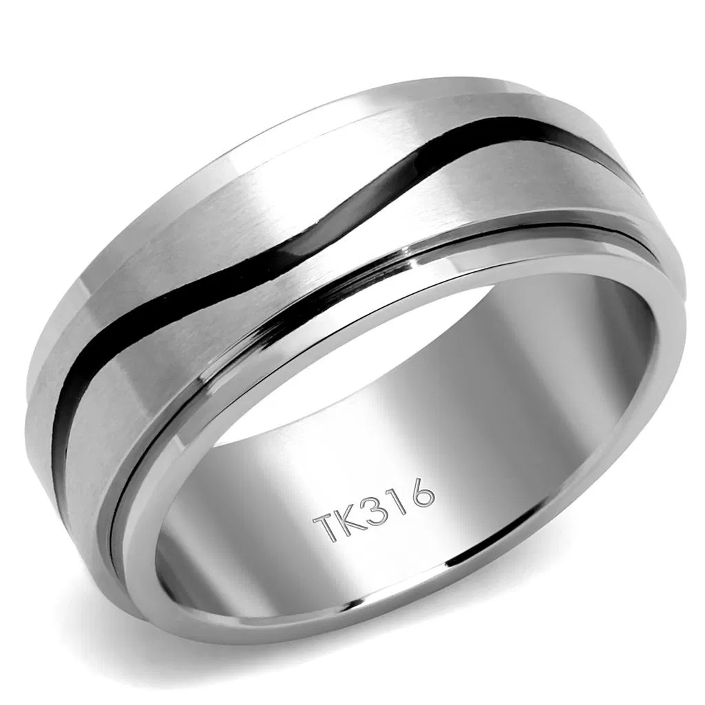 TK2929 - High polished (no plating) Stainless Steel Ring with Epoxy in Jet - Grocery