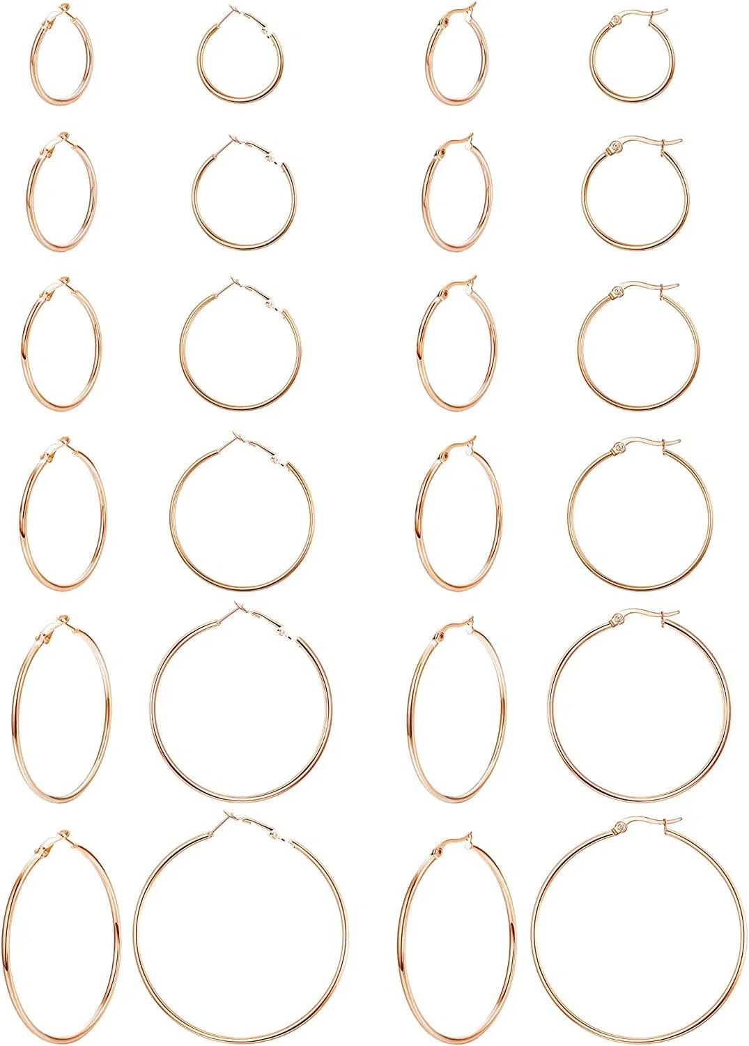 316L Stainless Hoop Earrings Set for Women 14k White Gold Plated Hoop Earrings Big Large Hoop Earrings Set 12 Pairs/Gold/ Rose Gold - Grocery