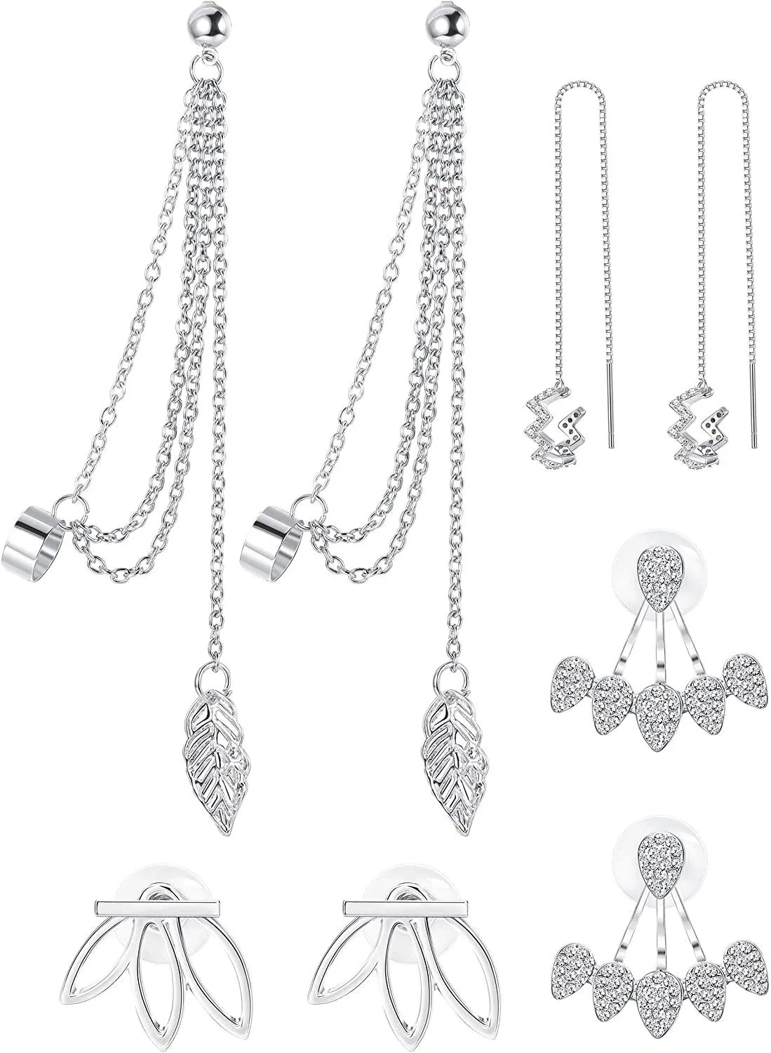 4 Pairs Lotus Flower Earrings for Women Tassel Threader Dangle Earrings Set - Grocery