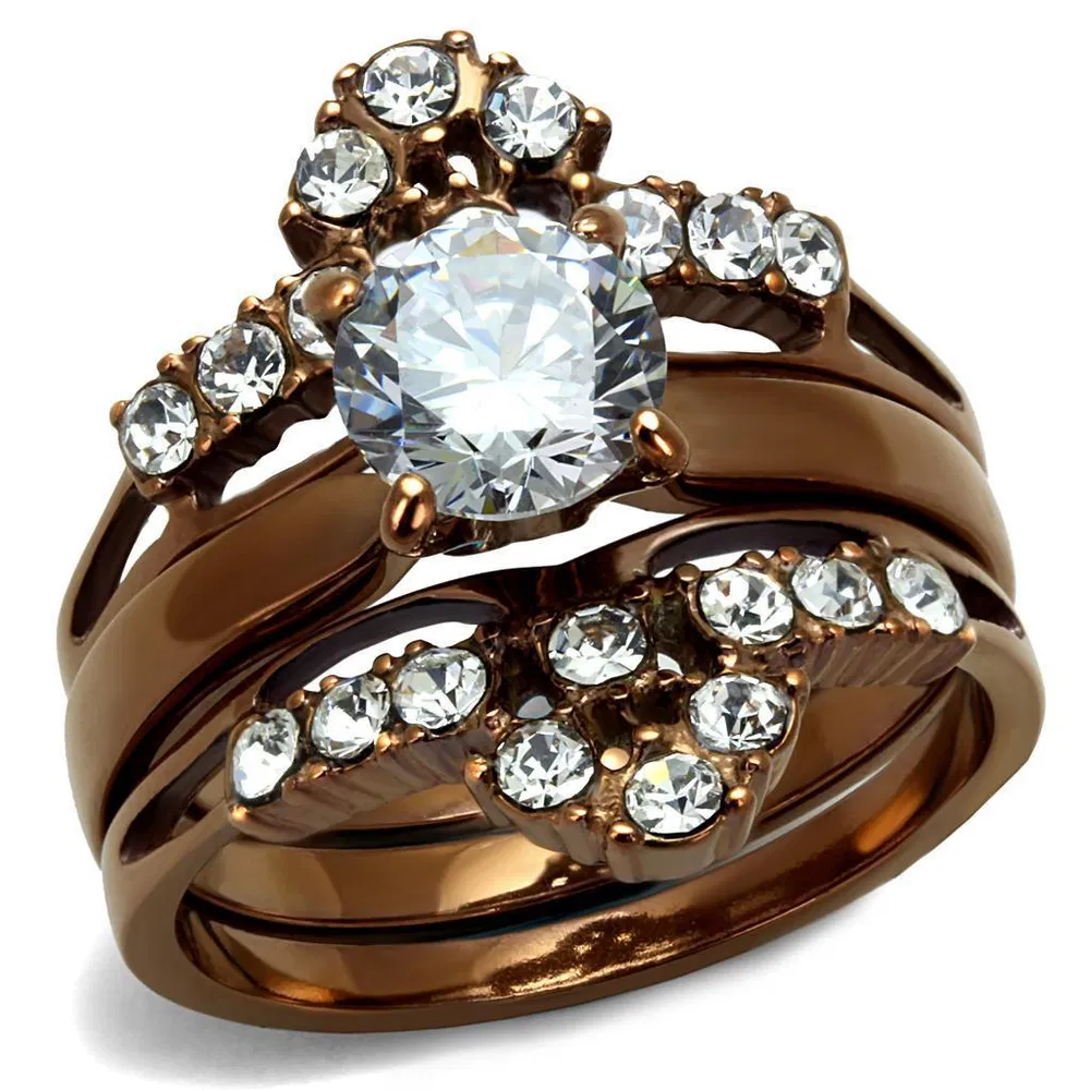 TK2647 - IP Coffee light Stainless Steel Ring with AAA Grade CZ in Clear - Grocery