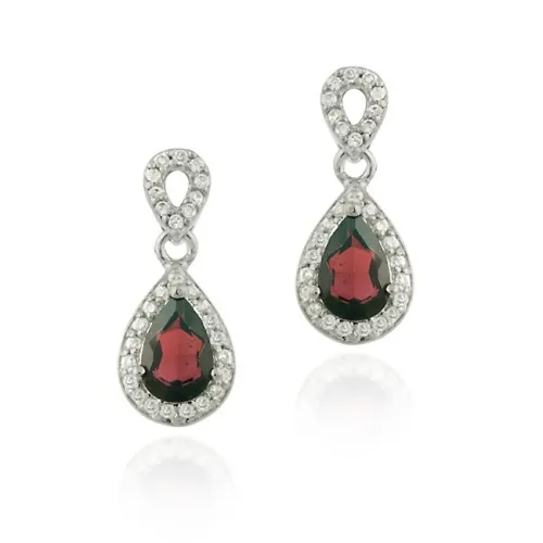 Sterling Silver 2.6ct. TGW Garnet and CZ Dangle Earrings - Grocery
