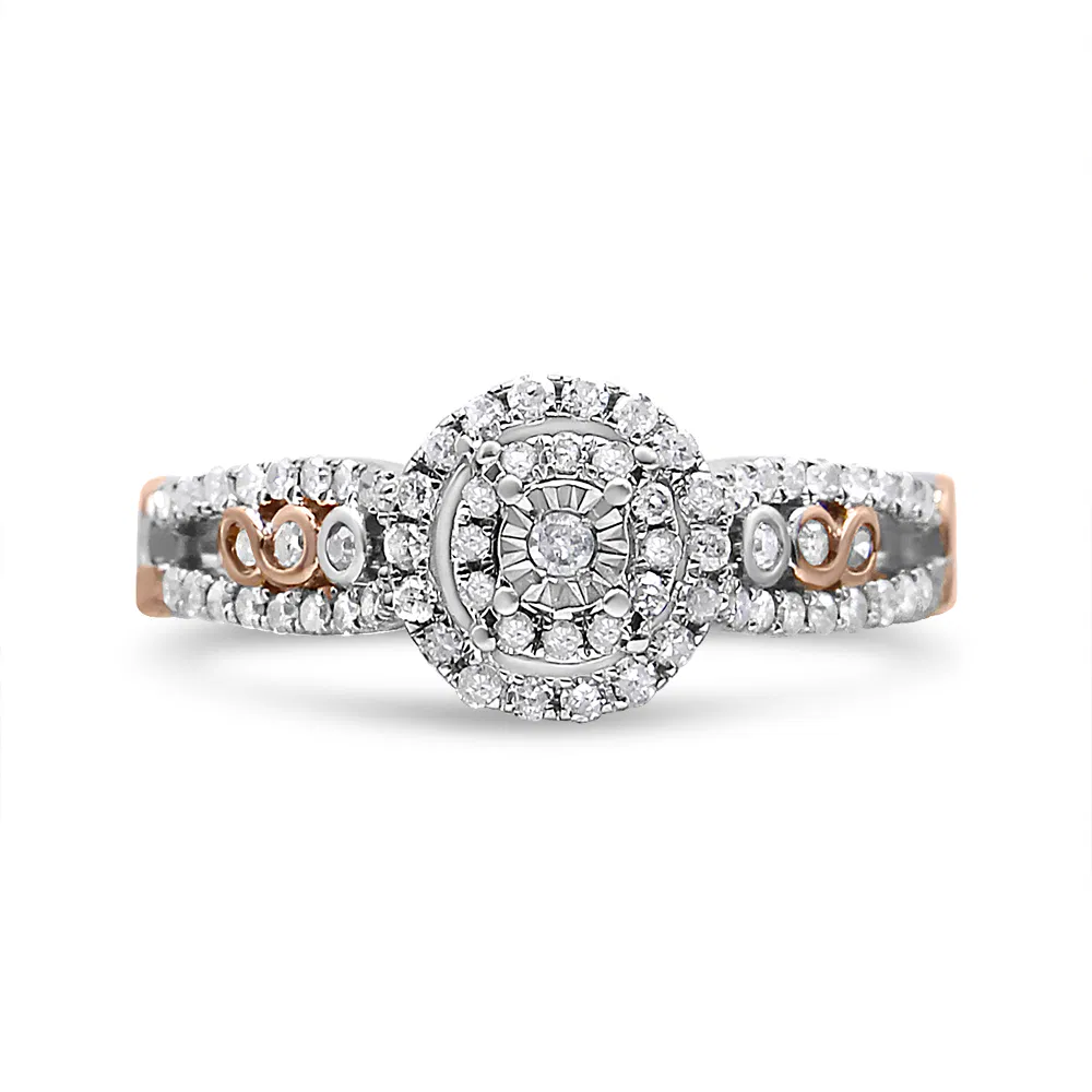 14K Rose Gold Plated .925 Sterling Silver 1/2 Cttw Round Diamond Double Frame Cross-Over Split Shank Engagement Ring (I-J Color, I2-I3 Clarity) - Grocery