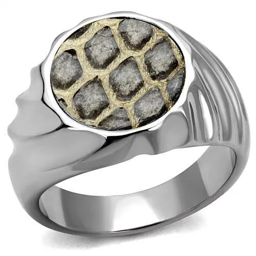 TK2859 - High polished (no plating) Stainless Steel Ring with Leather in Animal pattern - Grocery