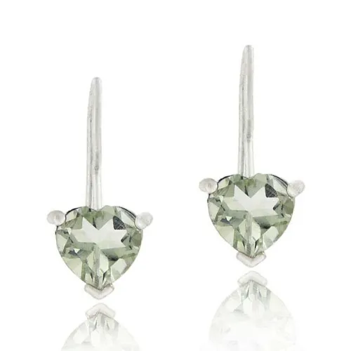 Sterling Silver 1.3ct. TGW Green Amethyst Heart Drop Earrings - Grocery