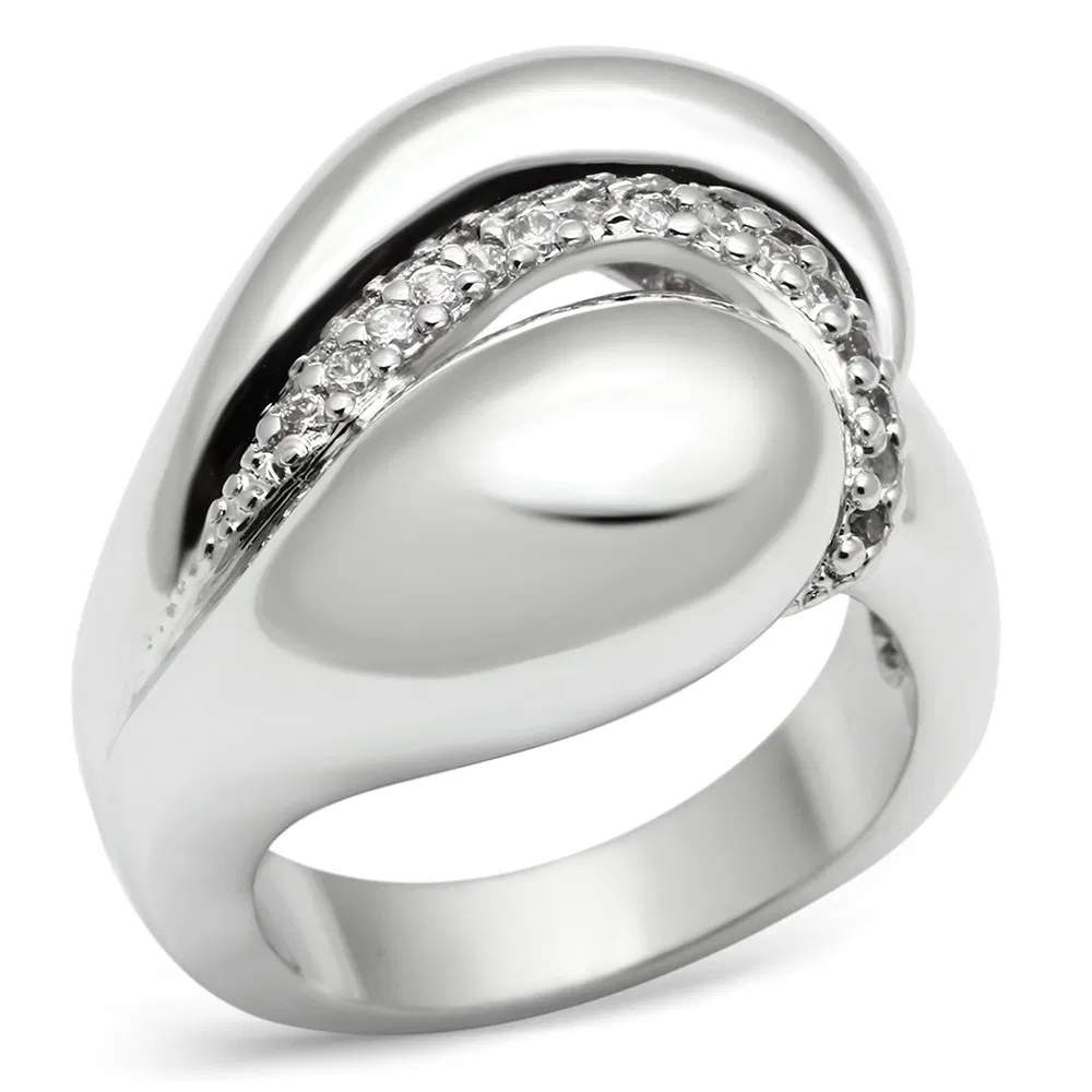 3W227 - Rhodium Brass Ring with AAA Grade CZ in Clear - Grocery