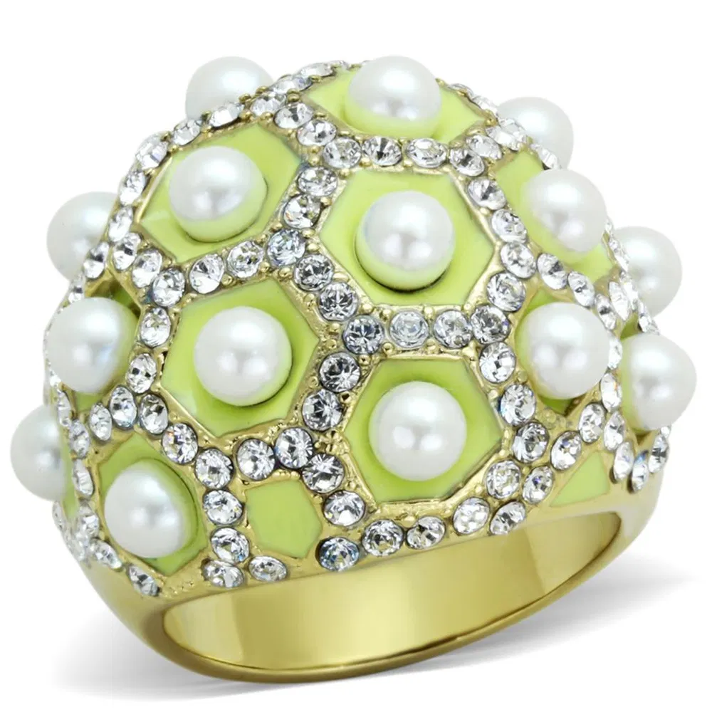 TK1636 - IP Gold(Ion Plating) Stainless Steel Ring with Synthetic Pearl in White - Grocery