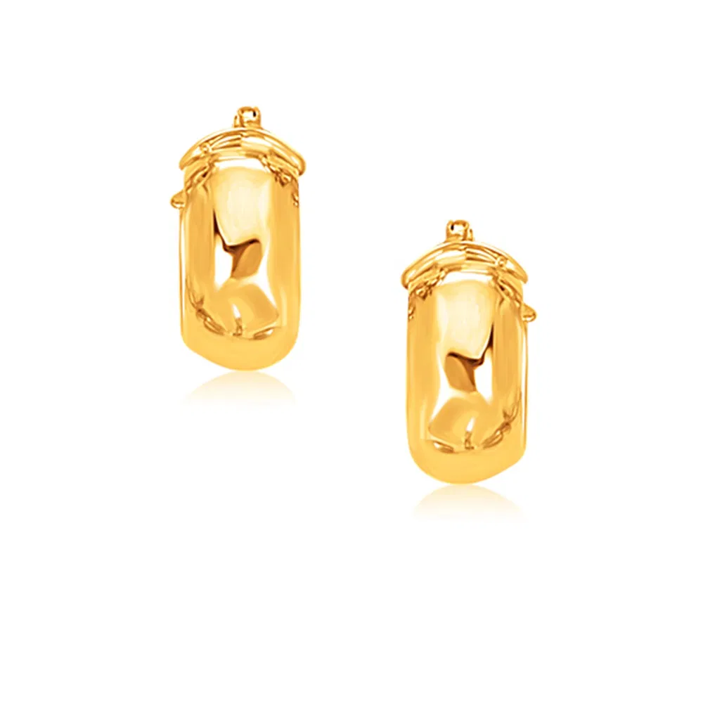 14k Yellow Gold Wide Small Hoop Earrings with Snap Lock - Grocery
