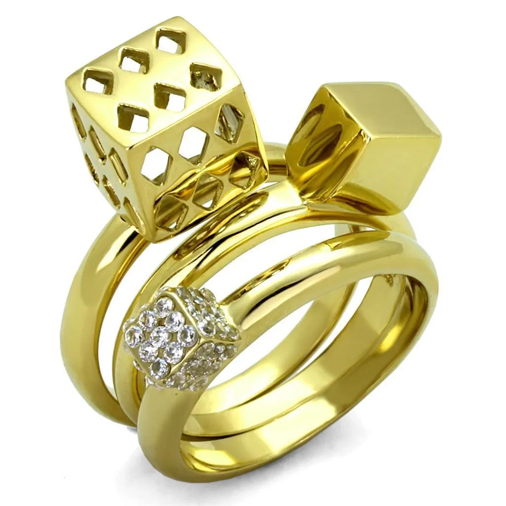 TK1630 - IP Gold(Ion Plating) Stainless Steel Ring with AAA Grade CZ in Clear - Grocery