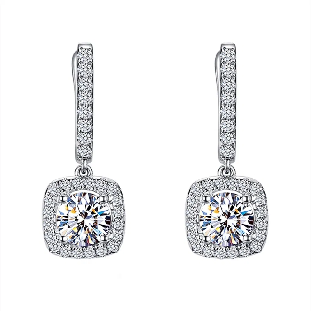 Elegant Silver Wedding Square Shape Women Drop Earrings - Grocery