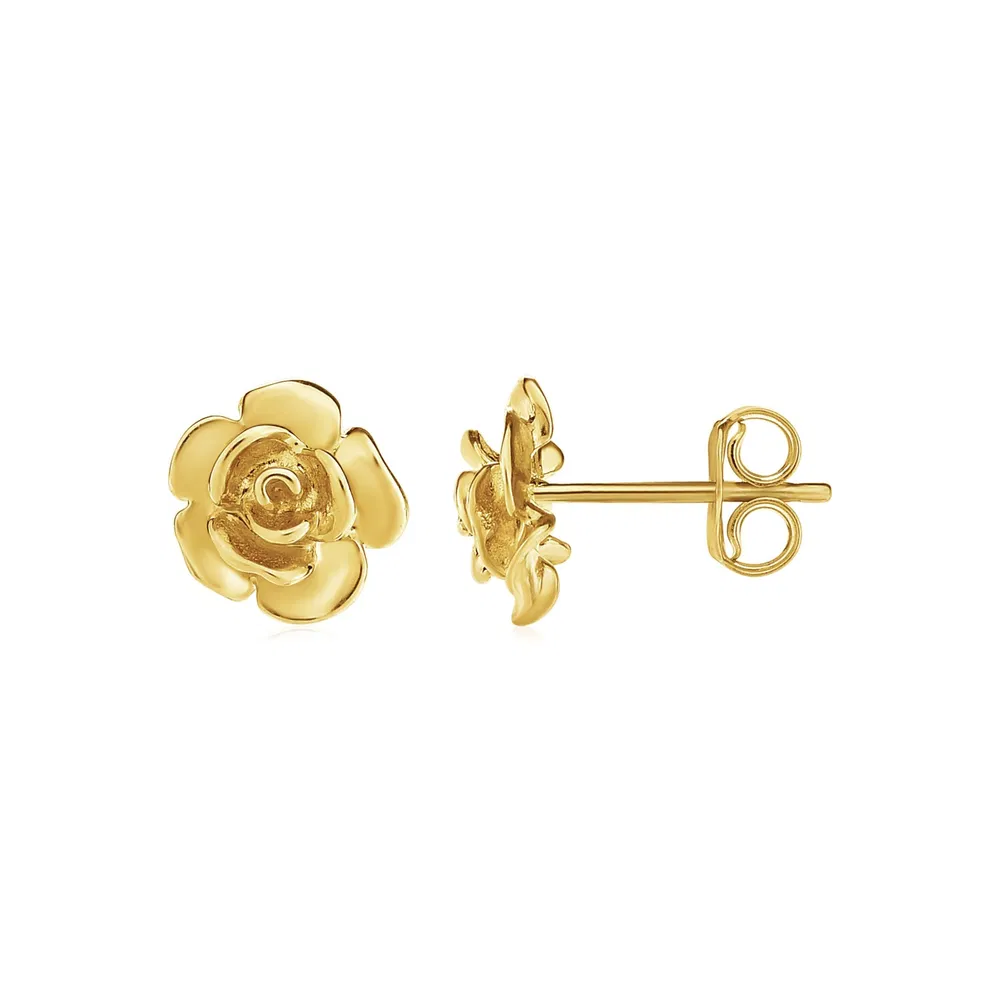 14k Yellow Gold Post Earrings with Roses(9.2mm) - Grocery