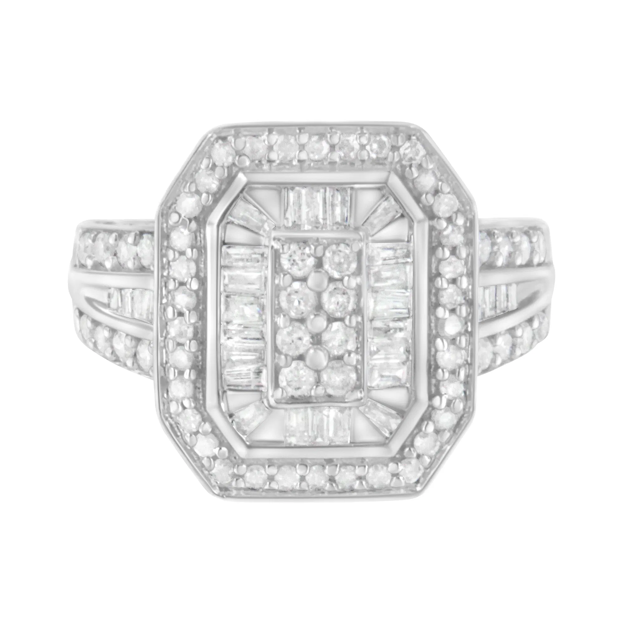 .925 Sterling Silver Round and Baguette Diamond Cathedral Ring (0.75 Cttw, H-I Color, I2-I3 Clarity) - Grocery