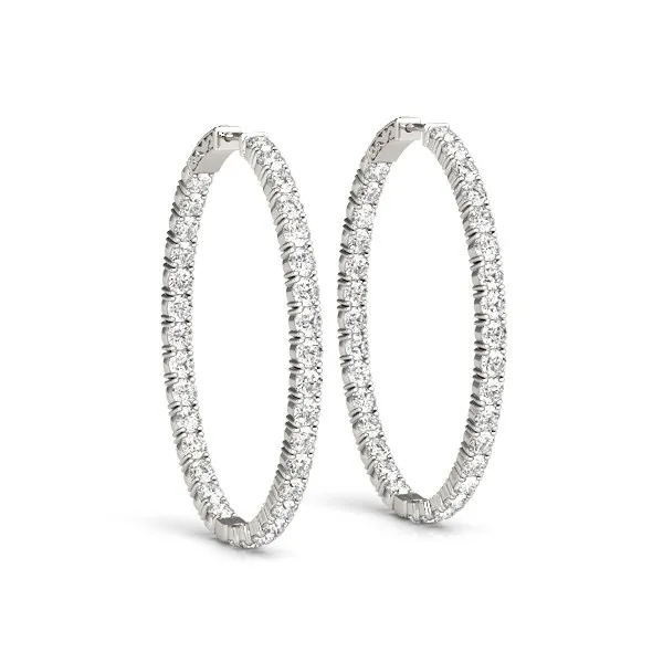 Oval Shape Two Sided Diamond Hoop Earrings in 14k White Gold (2 cttw) - Grocery