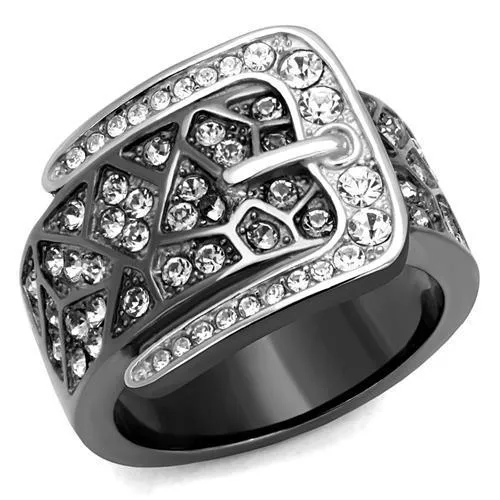 TK2769 - Two-Tone IP Black Stainless Steel Ring with Top Grade Crystal in Black Diamond - Grocery
