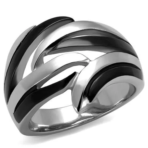 TK2605 - Two-Tone IP Black (Ion Plating) Stainless Steel Ring with No Stone - Grocery