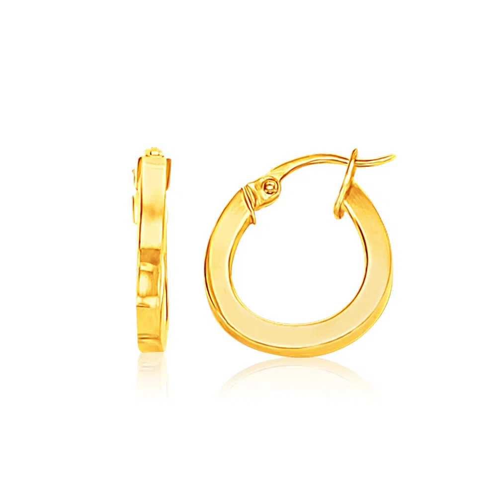 14k Yellow Gold Flat Side Small Hoop Earrings(3x10mm) - Grocery
