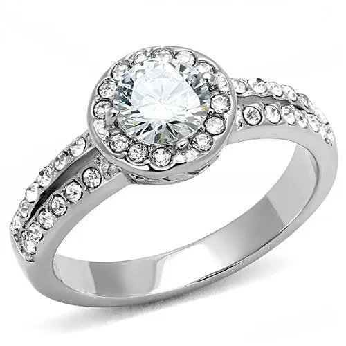 TK3021 - High polished (no plating) Stainless Steel Ring with AAA Grade CZ in Clear - Grocery