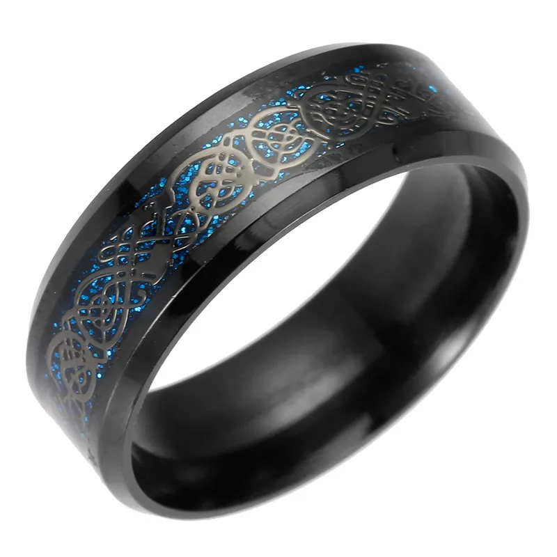 Popular Titanium Steel Plated Black Dragon Pattern Ring Stainless Steel Blue Men's Ring - Grocery