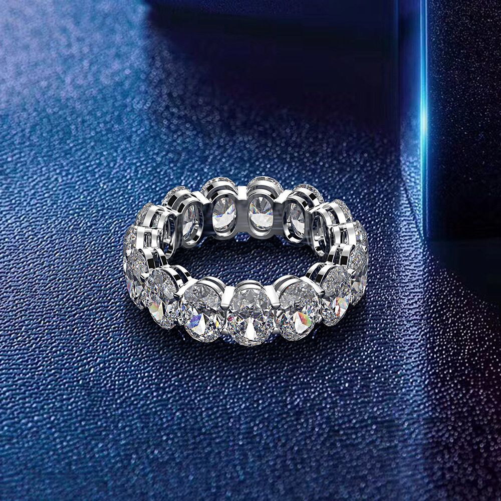 New 925 Silver High Carbon Diamond Stackable Ring Egg Shape 57 Simple Ring Female - Grocery