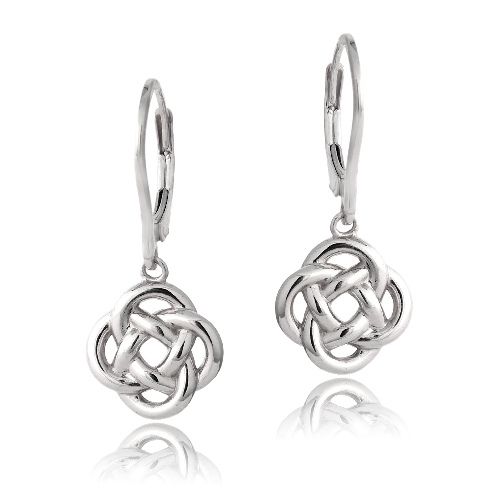 Sterling Silver Love Knot Flower Dangle Leverback Earrings - Grocery