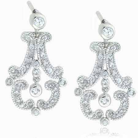 Sterling Silver Simulated Diamond CZ Antique Chandelier Earrings - Grocery