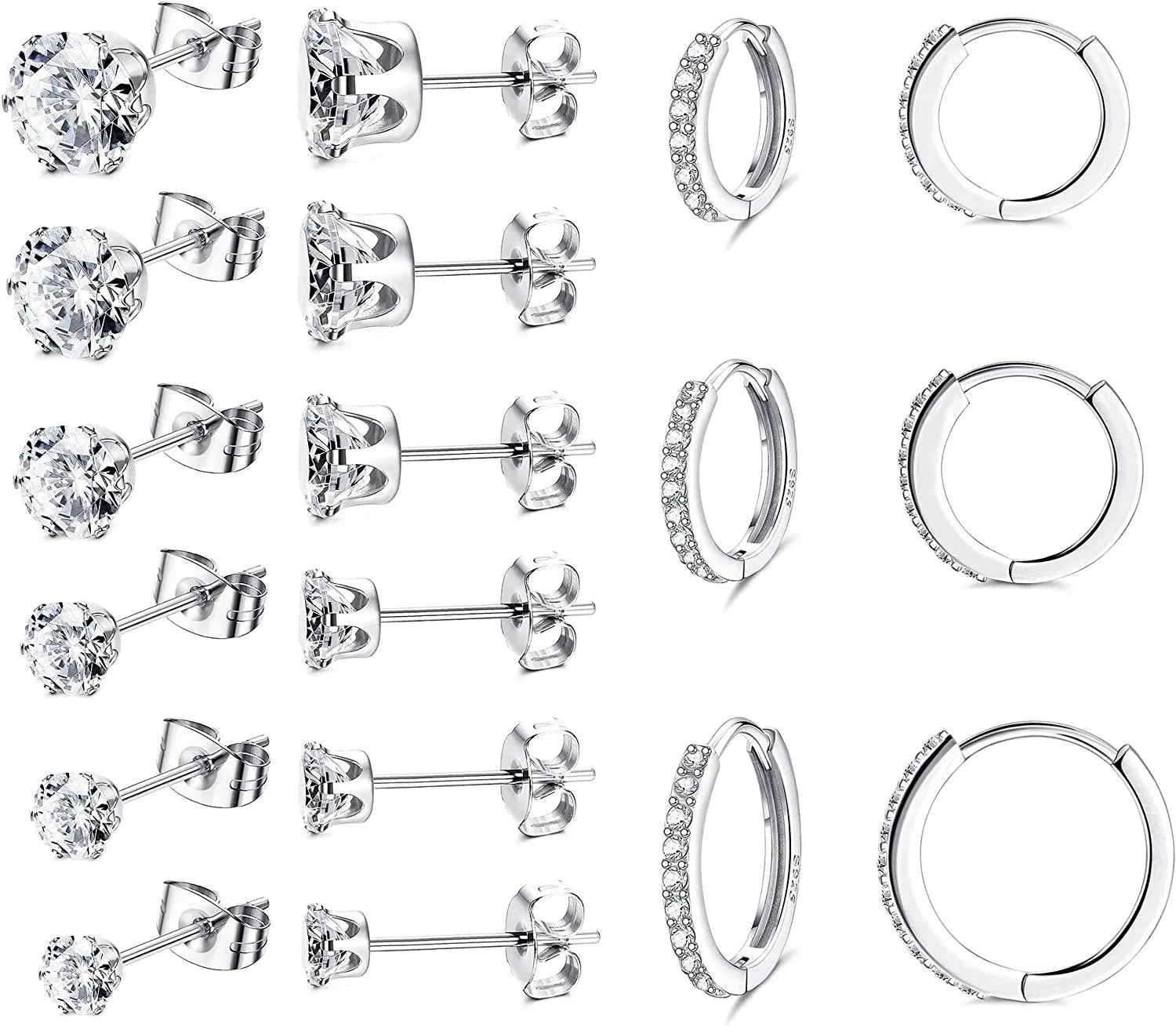 9Pairs Small Huggie Hoop Earrings For Women Tiny Stud Earrings Cubic Zirconia Cuff Earrings Cartilage Huggie Hoop Earrings Piercing 8/10/12MM - Grocery