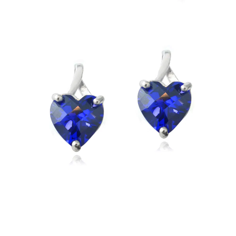 Sterling Silver 3.5ct Created Sapphire Briolette-Cut Heart Drop Earrings - Grocery