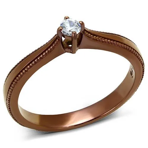 TK2610 - IP Coffee light Stainless Steel Ring with AAA Grade CZ in Clear - Grocery