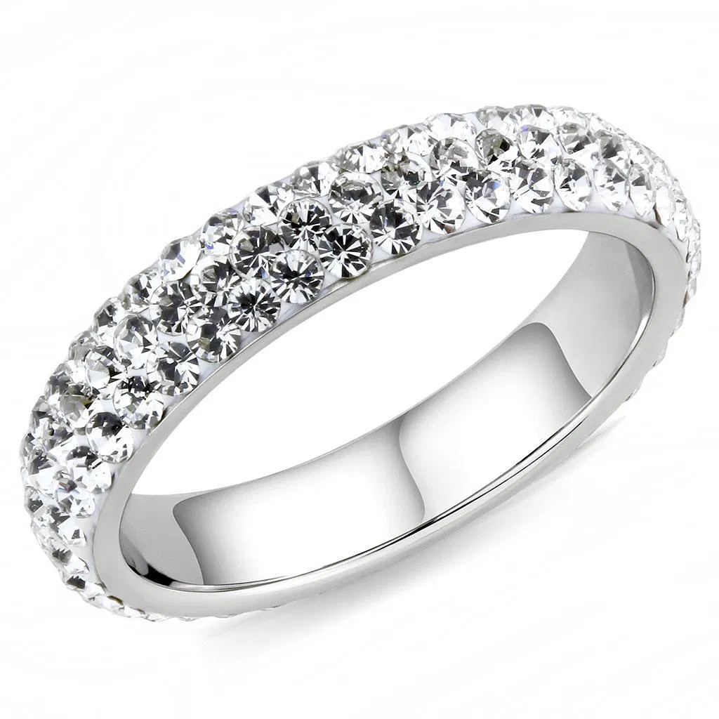 TK3533 - High polished (no plating) Stainless Steel Ring with Top Grade Crystal in Clear - Grocery