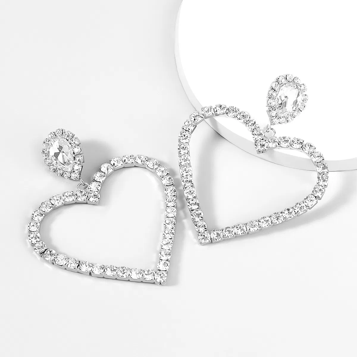 Alloy Diamond Rhinestone Glass Drill Heart-shaped Eardrops Earrings For Women - Grocery