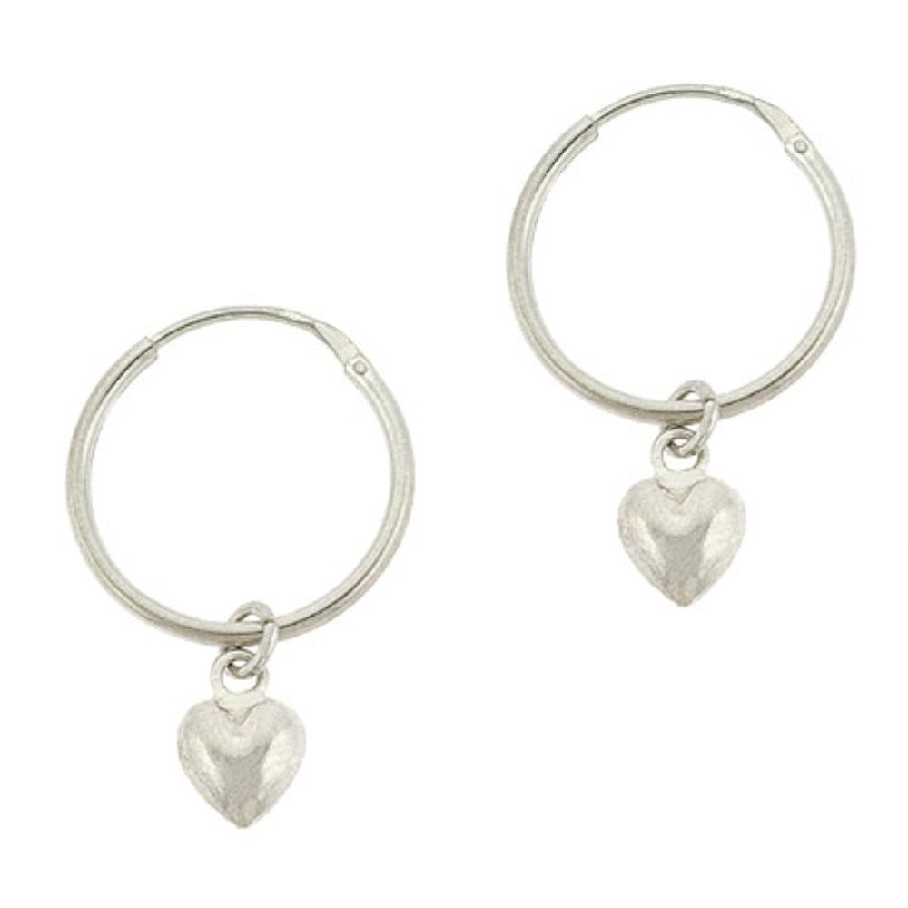 Sterling Silver Dangle Puff Heart Hoop Earrings - Grocery